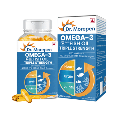 Dr. Morepen Triple Strength Omega 3 Fish Oil 1250mg | Softgel For Heart, Brain & Joints
