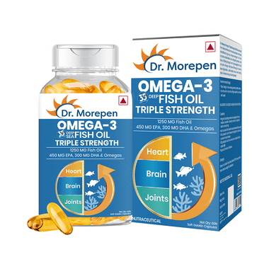 Dr. Morepen Triple Strength Omega 3 Fish Oil 1250mg Softgel | For Heart, Brain & Joint Health