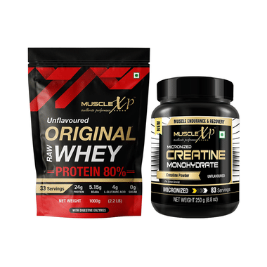 MuscleXP Combo Pack of Original Raw Whey Protein Unflavoured (1kg) & Creatine Monohydrate (250gm)