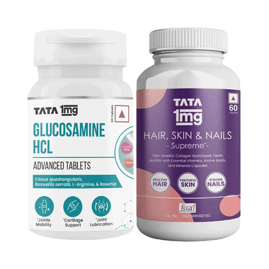 Combo Pack of Tata 1mg Glucosamine HCL Advanced Tablets & Hair, Skin & Nails Supreme Capsule (60 Each)