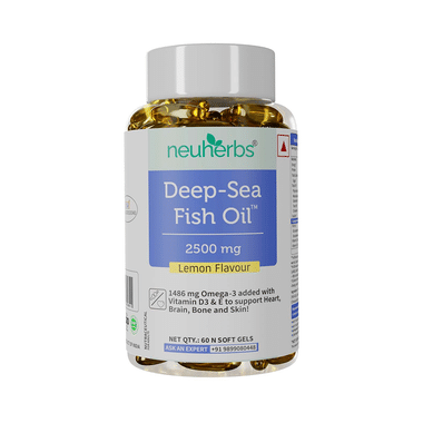Neuherbs Deep-Sea Fish Oil with Omega 3 & Vitamin D3 | Soft Gels for Heart, Brain, Bone & Skin