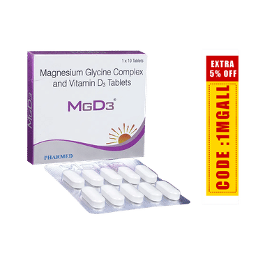 Mgd3  Tablet With Magnesium Glycine & Vitamin D3 | Supports Bone Health | Provides Mineral Support