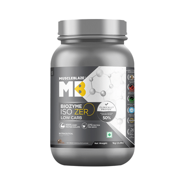 MuscleBlaze Iso Zero Low Carb | For Muscle Gain | Improves Protein Absorption By 50% | Flavour Powder Ice Cream Chocolate
