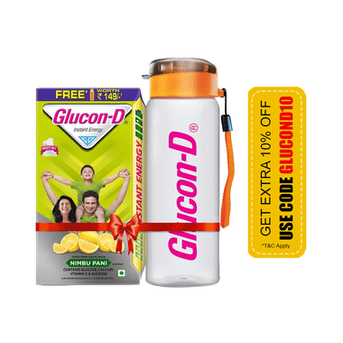 Glucon-D with Glucose, Calcium, Vitamin C & Sucrose | Flavour Nimbu Pani with Sipper Free