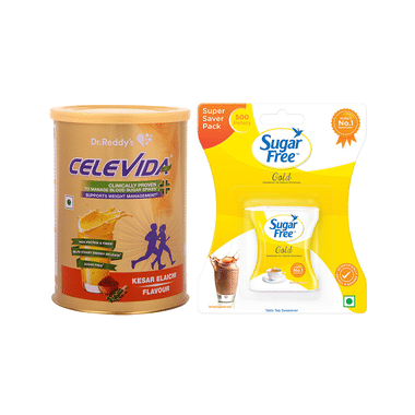 Combo Pack of Celevida Kesar Elaichi Nutrition Health Drink 400gm & Sugar Free Gold Low Calorie Sweetener Super Saver Pack 500 Pellet