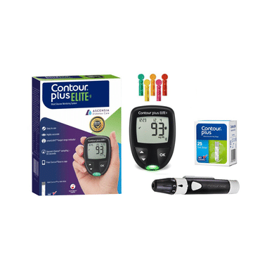 Contour Plus Elite Blood Glucose Monitoring Machine | Glucometer with 25 Free Test Strips