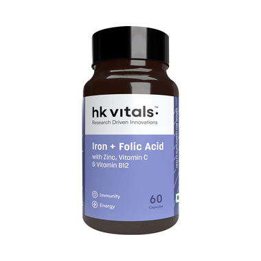 HK Vitals Vitals Iron + Folic Acid | With Zinc, Vitamin C & Vitamin B12 for Anaemia, Immunity & Energy | Capsule