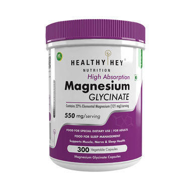 Healthy Hey Nutrition Magnesium Glycinate 550mg | Veg Capsule For Muscles, Nerves & Sleep Support