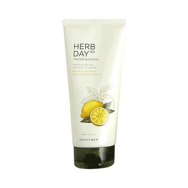 The Face Shop Herb Day 365 Foaming Cleanser - Lemon & Grapefruit, Face Wash With Vitamin C & Glycolic Acid For Brighter & Glowing Skin Lemon & Grapefruit