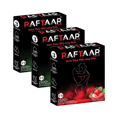 Raftaar Combo Pack of Condom 2 Pcs Coolmint, 1 Pc Strawberry (3 Each)