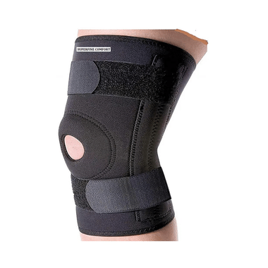 Superfine Comfort Adjustable Knee Cap With Hinged Support For Knee Pain, Running And Arthritis Black