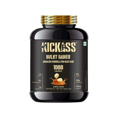 Kickass Bulky Gainer Advanced Formula For Mass Gain Powder Banana Caramel