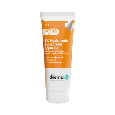 The Derma Co 1% Hyaluronic Sunscreen Aqua Gel with Vitamin E | Fragrance-Free SPF 50 PA++++