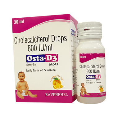Osta-D3 Vitamin D3 (Cholecalciferol) 800 IU/ml Drop | For Kids' Bone Health | Flavour Orange