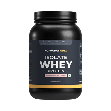 Nutrabay Gold Isolate Whey Protein For Muscles, Recovery, Digestion & Immunity | No Added Sugar | Flavour Strawberry Milkshake