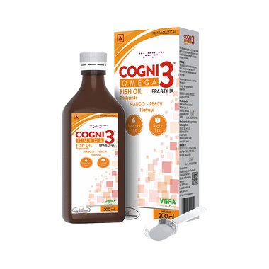 Cogni 3 Syrup With Omega 3 Fish Oil (EPA & DHA) | Sugar-Free | Flavour Mango Peach