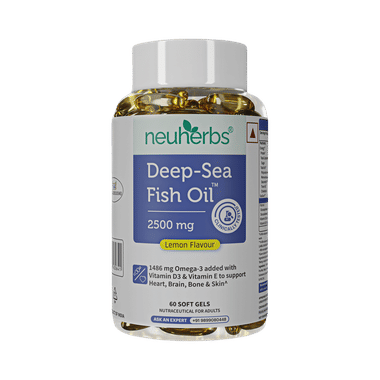 Neuherbs Deep Sea Omega 3 Fish Oil 2500mg (Triple Strength) Soft Gels With Vitamin D3 & E | EPA - 892mg | DHA - 594mg