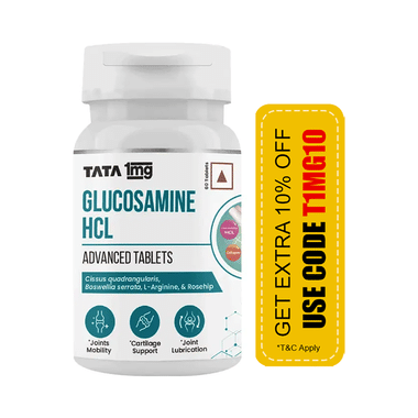 Tata 1mg Glucosamine HCL 1500 mg Tablet for Joint Health Promotes Joint Lubrication & Mobility | For Pain Relief | Nutritional Support