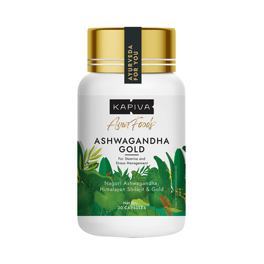 Kapiva Ayur Foods Ashwagandha Gold Capsules with Shilajit & Gokshura | For Stamina & Stress Management