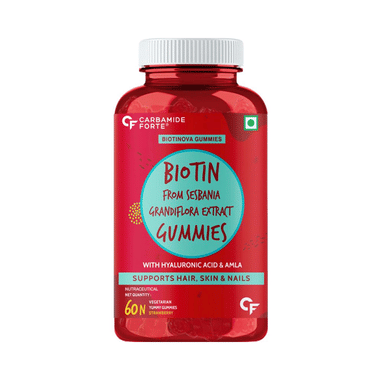 Carbamide Forte Biotin With Hyaluronic Acid & Amla | For Skin, Hair & Nail Health | Flavour Strawberry