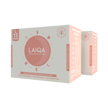 Laiqa Ultra Soft Sanitary Pads For Women (15) & Pantyliners Free (3) Large