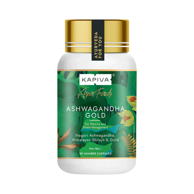 Kapiva Ayur Foods Ashwagandha Gold Capsules with Shilajit & Gokshura | For Stamina & Stress Management