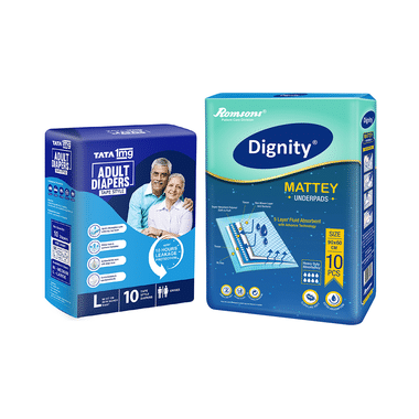 Combo Pack of Dignity Underpads 90cm x 60cm Mattey & Tata 1mg Adult Diaper Tape Style Large (10 Each)