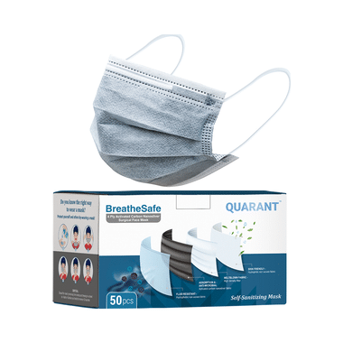 Quarant 4 Ply Activated Carbon Nanosilver Surgical Face Mask With Self Sanitizing Grey