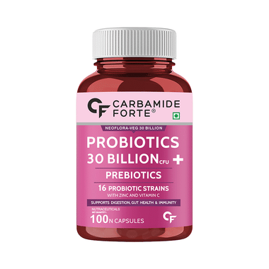 Carbamide Forte Probiotics 30 Billion CFU + Prebiotics 100mg | Vegetarian Capsule for Gut Health, Digestion & Immunity