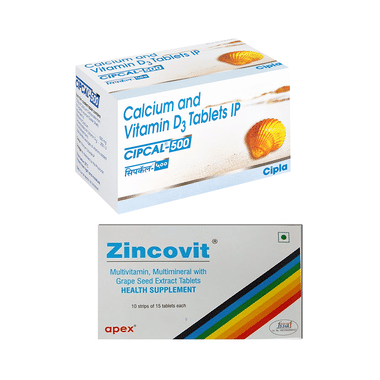 Combo Pack of Cipcal 500 Tablet & Zincovit Tablet (15 Each)