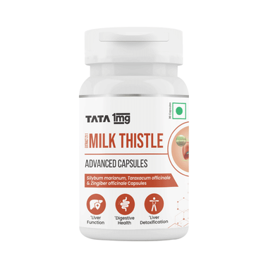 Tata 1mg Milk Thistle Veg Capsule for Liver Detox, 70% Silymarin with Dandelion & Ginger, Supports Liver Detox & Prevents Fatty Liver