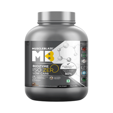 MuscleBlaze Iso Zero Low Carb | For Muscle Gain | Improves Protein Absorption by 50% | Flavour Powder Ice Cream Chocolate