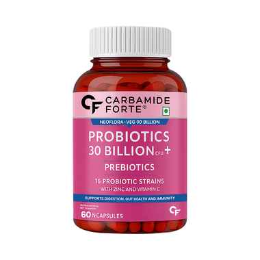 Carbamide Forte Probiotics 30 Billion CFU + Prebiotics 100mg | Vegetarian Capsule For Gut Health, Digestion & Immunity