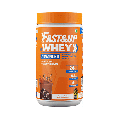 Fast&Up 100% Whey Advanced Isolate+Hydrolyzed Whey, 24g Protein + 5.5g BCAA + 4g Glutamine Rich Chocolate