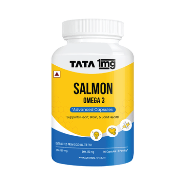 Salmon Omega 3 Fish Oil  1000mg Capsule | High Absorption | Helps Manage Cholesterol | By Tata 1mg