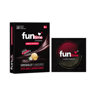 Funtime Dotted, Ribbed & Contoured Condom Vanilla Sensus