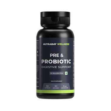 Nutrabay Wellness Pre & Probiotic 50 Billion CFUs Digestive Support | For Metabolism, Immunity & Gut Health | 50 Billion CFUs Capsule