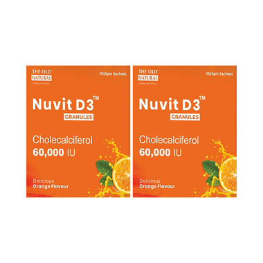 The Old Natural Nuvit D3 Granules Cholecalciferol 60,000 IU Sachet (10 Each) Delicious Orange