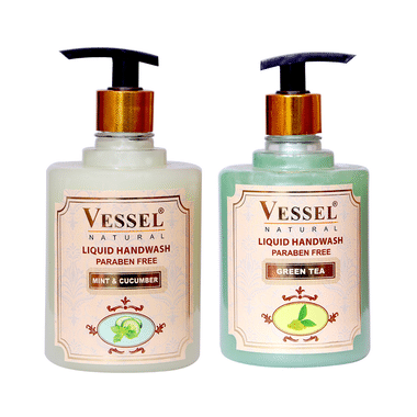 Vessel Combo Pack Of Natural Paraben Free Premium Liquid Handwash Green Tea And Mint Cucumber (500ml Each)