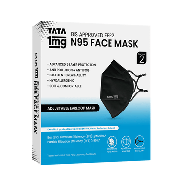 Tata 1mg BIS Approved FFP2 N95 Mask Black with Adjustable Ear Loop 2 Mask