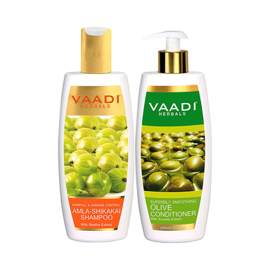 Vaadi Herbals Amla Shikakai Shampoo - Hairfall & Damage Control With Olive Conditioner(350ml Each)