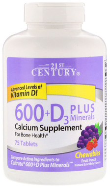 21st Century 600 + D3 Plus Minerals Chewable Tablet Fruit Punch