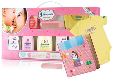 Johnson's Baby Care Collection Gift Box with Organic Cotton Bib - 10 Gift Items