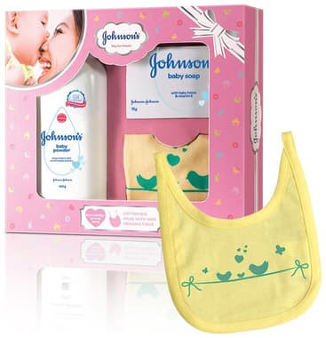 Johnson's Baby Care Collection Gift Box with Organic Cotton Bib- 3 Gift Items