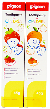 Pigeon Combo Pack of Strawberry and Orange Toothpaste for Children (45g Each)