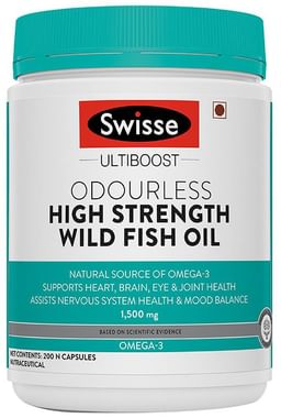Swisse Ultiboost Odourless High Strength Wild Fish Oil Omega 3 1500mg for Heart, Brain, Eye & Joint Health Capsule