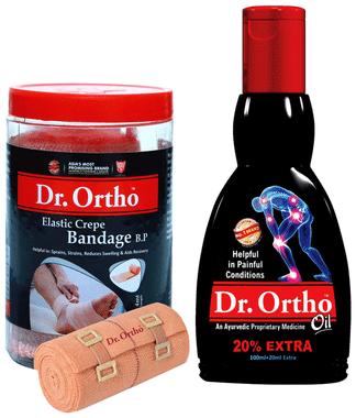 Dr Ortho Combo Pack of Pain Relief Oil 120ml & Crepe Bandage (8X4) Dr Ortho Combo Pack of Pain Relief Oil 120ml & Crepe Bandage (8X4)