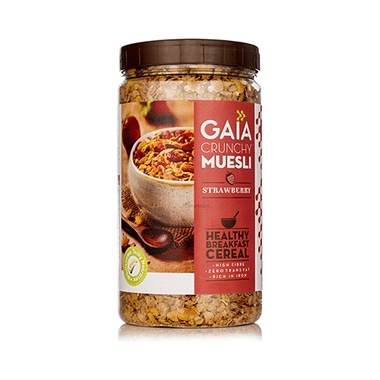 GAIA With Vitamins, Minerals, High Protein & Fibres For Nutrition | Crunchy Strawberry Muesli