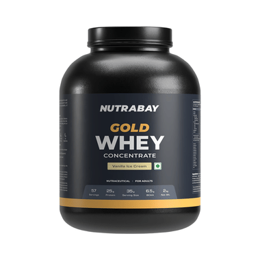 Nutrabay Gold Concentrate Whey Protein For Muscle Recovery | No Added Sugar Powder Vanilla Icecream