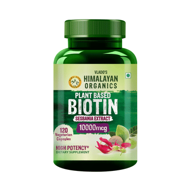 Himalayan Organics Plant Based Biotin 10000mcg | Vegetarian Capsule For Longer Hair Growth | Glowing Skin And Longer Nails